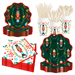 Juego de Platos y Servilletas de Papel para Navidad DAMAI, Vajilla Desechable Verde para Fiestas, Platos, Vasos y Servilletas con Temática Navideña de Cascanueces - Product Image 5
