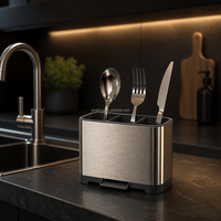 WIREKING Porte-ustensiles et organiseur de couteaux moderne en acier inoxydable pour comptoir de cuisine, égouttoir à couverts avec drain