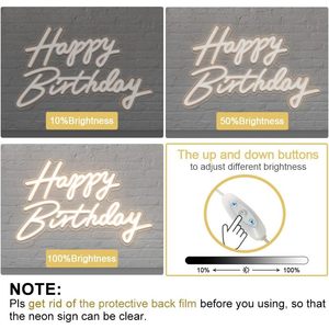 Joyeux anniversaire, enseignes néon LED à intensité variable, alimentées par USB, lumière d'ambiance, décoration de vitrine, lumière indicatrice de rue, personnalisable - Product Image 2