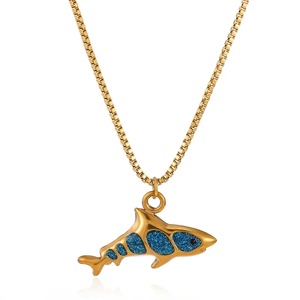 Stainless Steel Colorful <b>Shark</b> <b>Necklace</b> for Women Creative Unique Design Collarbone Chain Trendy Unisex Fashion Jewelry - Product Image 5