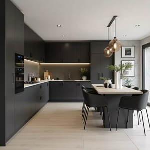 ארון מטבח מודולרי מותאם אישית להגדיר עיצוב מודרני שיש משטחי עץ לבוד דיקט מטבח עם האי עבור וילה - Product Image 2