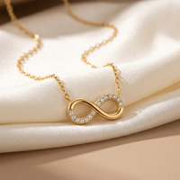 Kalung RINNTIN HTKN04 Fashion dari Baja Anti Karat 316L, Perhiasan dengan Zirkonia Kubik, Simbol Infinity, Liontin Mungil