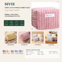 Pochette cosmétique rayée en tissu éponge doux avec tirette étoile pour le voyage et le rangement quotidien, commande en gros personnalisée