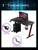 Escritorio para Juegos de Madera en Forma de Z, Modelo Z5-7, Iluminación LED RGB, Escritorio para PC de Deportes Electrónicos, Oficina en Casa, Estructura Desmontable Negra