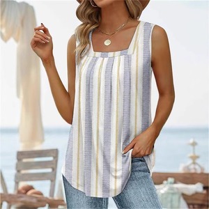 T-<span class=keywords><strong>shirt</strong></span> plissé en dentelle <span class=keywords><strong>grande</strong></span> <span class=keywords><strong>taille</strong></span> pour <span class=keywords><strong>femme</strong></span>, coupe ample et décontractée, <span class=keywords><strong>sans</strong></span> manches, col carré, imprimé, en viscose/polyester, collection été 2026 - Product Image 5