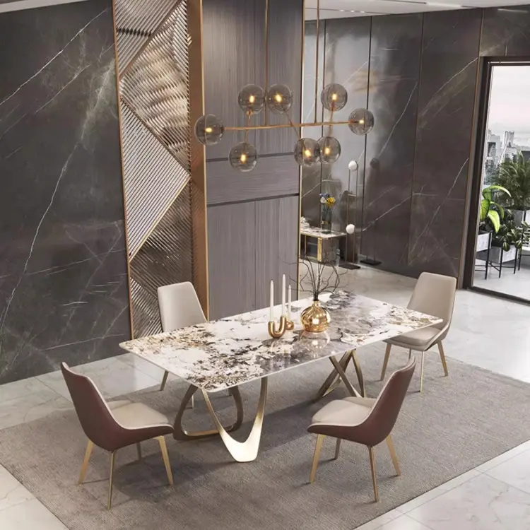 Pandora Slateluxuryg Настольный светлый каменный Прямоугольный Обеденный стол Современный Простой Высококачественный дизайн Роскошная мебель для дома