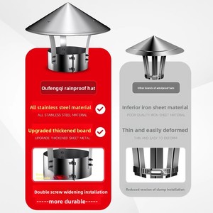 En stock : Capot de cheminée en acier inoxydable 304/201 pour poêle et foyer, couvercle de cheminée, capot de ventilation des fumées, <span class=keywords><strong>tuyau</strong></span> d'échappement - Product Image 2