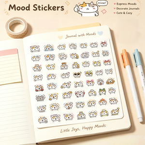 Kawaii Cat Mood Die Cut Stickers High Quality Coated Paper <b>Cute</b> Emotion Character Decals For Journal Planner <b>Notebook</b> DIY - Product Image 1