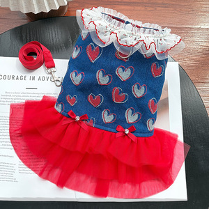 Jupe tutu en jean Weiwang à motif cœur, vêtements pour animaux de compagnie (chiens et chats) style princesse, printemps-été - Product Image 1