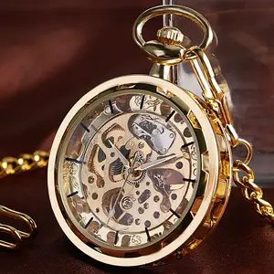 Relógio vintage com pingente de pulso mecânico esqueleto steampunk, relógio de mão para homens, relógio de bolso com corda manual