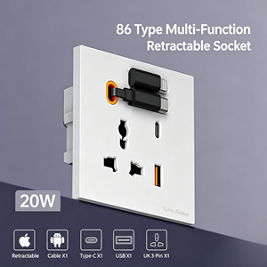Prise murale rétractable multifonction YuHe Group type 86, 1 USB-C, 1 USB-A, 20W, en métal, design moderne - Product Image 4
