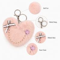 Porte-clés cœur en fausse fourrure de vison moelleuse, breloque pompon doux et mignon, pour sac, clés de voiture, sac à main, cadeau