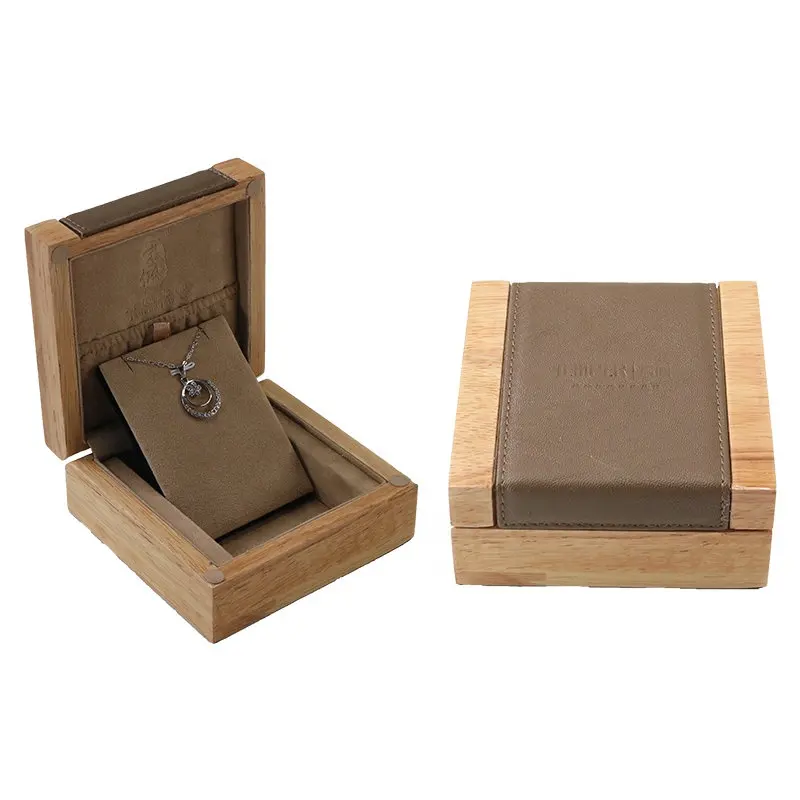 Изготовленная на заказ Роскошная коричневая деревянная подвеска ожерелье Ювелирная коробка деревянная упаковка ювелирных изделий
