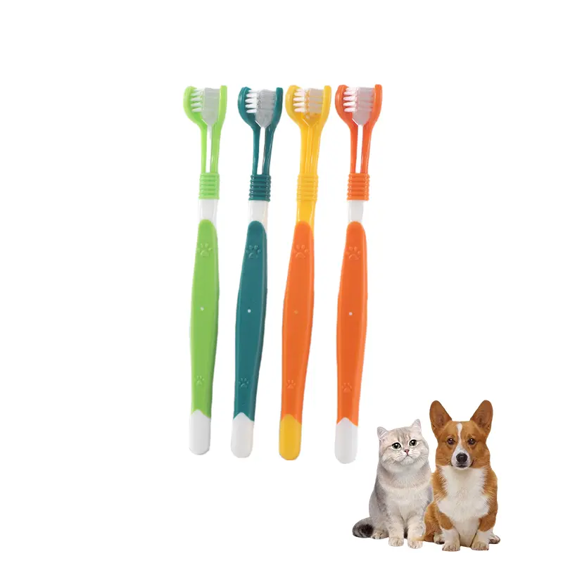 Wholesale Professional Gentle Soft Three Sided Pet Toothbrush For Dog Cat Dental Health Pet Toothbrush