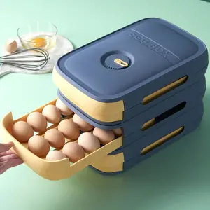 Taze program ile buzdolabı yumurta saklama kutusu mutfak depolama tasarrufu konteyner plastik istiflenebilir çekmece tipi yumurta saklama kutusu