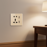 Prise murale intelligente avec interrupteur, grand format 86 mm, 10 A, 1 prise, 2 ports USB-A, en cuivre et verre trempé noir