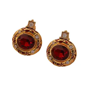 New Chinese Niche Wine Red Oil Dropping Zircon Earrings Exquisite Simple Elegant High-end Retro Silver Needle for Women