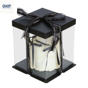 Boîte à gâteau d'anniversaire en papier kraft écologique transparente, trois en un, blanche, carrée, simple et double couche, emballage pour gâteau - Product Image 1