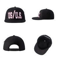 Gorra de Béisbol Negra de 6 Paneles con Cierre a Presión, Visera Plana, Letra Bordada, Ajustable, Unisex, Casual, para Exteriores