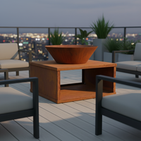 Table de foyer en acier Corten de haute qualité, durable, portable, pour l'extérieur, compatible avec le carburant et l'alcool, idéale pour le camping et les fêtes