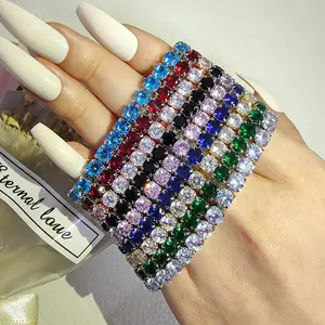 Women Birthstone Wholesale Colorful Tennis Bracelet Pink Green Blue Crystal Zirconia Diamond Fit 6-8 Inches