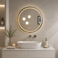 Miroir de salle de bain rond à LED, cadre en alliage d'aluminium, support anti-buée OEM disponible, idéal pour les projets hôteliers et d'appartements.
