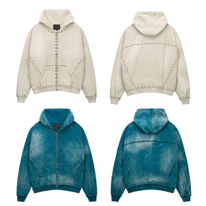 Sweat à capuche zippé KingSen personnalisé pour homme, automne-hiver, tricoté, épais, 100 % coton, doublé, avec rivets métalliques, imprimé oversize, écologique - Product Image 5