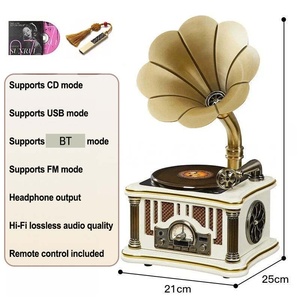 Reproductor de CD de Escritorio Estilo Gramófono Vintage, Venta al Por Mayor de Fábrica, Tocadiscos Inalámbrico BT con Control Remoto para el Hogar - Product Image 3
