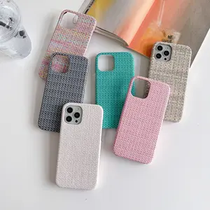 Stoffmuster Leder Handy hülle für iPhone 15 14 Pro Max Rückseite für iPhone 12 13 Hülle für Mädchen Strick hüllen für Telefon