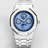Montre automatique de luxe pour homme, bracelet en acier doré rose 18 carats, cadran bleu, calendrier perpétuel, phase de lune, montre-bracelet pour homme