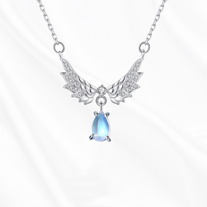 Collier en argent sterling 925 avec ailes d'ange, pendentif en cristal artificiel et pierre de lune, chaîne de clavicule pour femmes - Product Image 6