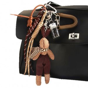 Wholesale Soft Vintage Knit Plush Bunny Keychain Set <b>Braided</b> Lanyard Bear Charm Coffee Bean Bottle Bag Pendant Fashion <b>Accessory</b> - Product Image 1