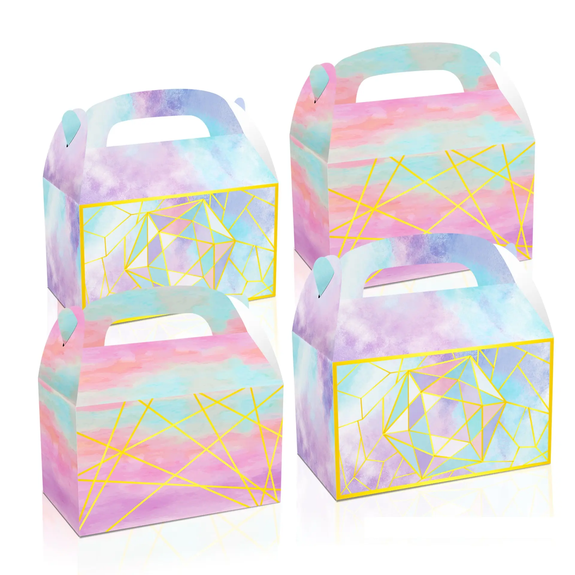 12 Uds Tie Dye Party Boxes Starry Sky Boxes Pink Princess Supplies Mermaid Unicorn Birthday Party Favors Boxes para niñas