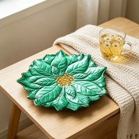 Assiette de service en verre avec centre floral 3D doré, pour mariage, banquet, décoration de la maison, plat en verre, centre de table, restaurant, goûter
