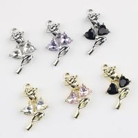 Liontin Bunga Mawar dari Paduan Seng dengan Inlay Zirkon, Aksesori DIY untuk Gelang, Kalung, Anting, dan Perhiasan Lainnya
