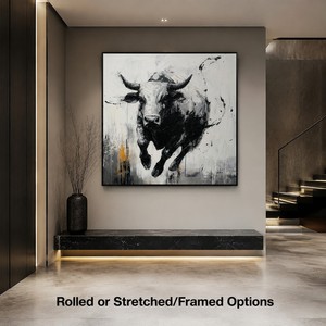 Decoración de Pared, Lienzo Hecho a Mano con Textura, Toro Abstracto, Vaca de las Tierras Altas, Arte Moderno, Pintura de Animales - Product Image 4