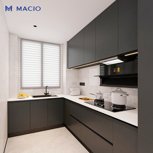 MACIO Mobili da <span class=keywords><strong>Cucina</strong></span> Neri <span class=keywords><strong>Moderni</strong></span> ed Eleganti, Armadio Angolare a Parete Personalizzato, Unità Commerciale <span class=keywords><strong>per</strong></span> Villa - Product Image 1