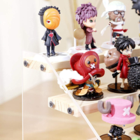 Présentoir pliable en bois à 3 niveaux avec panneau latéral en acrylique transparent pour figurines de collection, jouets, artisanat et présentation de desserts