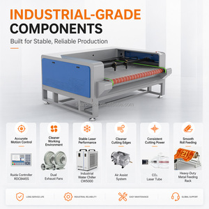Machine <span class=keywords><strong>de</strong></span> découpe laser CO2 à alimentation automatique 1600x1000mm avec système <span class=keywords><strong>de</strong></span> contrôle Ruida pour tissu, textile, cuir, bois, papier, MDF, pierre, rouleaux (AI) - Product Image 4