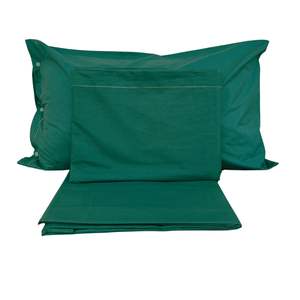 Ensemble de draps en coton vert foncé, taille française, taies d'oreiller incluses - Product Image 1