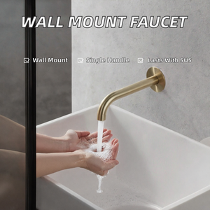 Robinet de lavabo mural encastré moderne, mitigeur monocommande en SUS304 avec cartouche céramique, finition or brossé pour salle de bain - Product Image 2