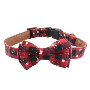 Colliers pour chien à carreaux de Noël avec nœud papillon, boucle réglable pour petits chiens, style hiver, motif rouge et vert - Product Image 5