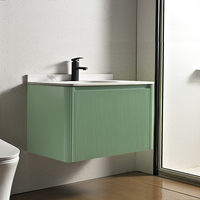 Meuble-lavabo mural moderne de style ferme avec tiroirs en contreplaqué pour salle de bain, lavabo de toilette