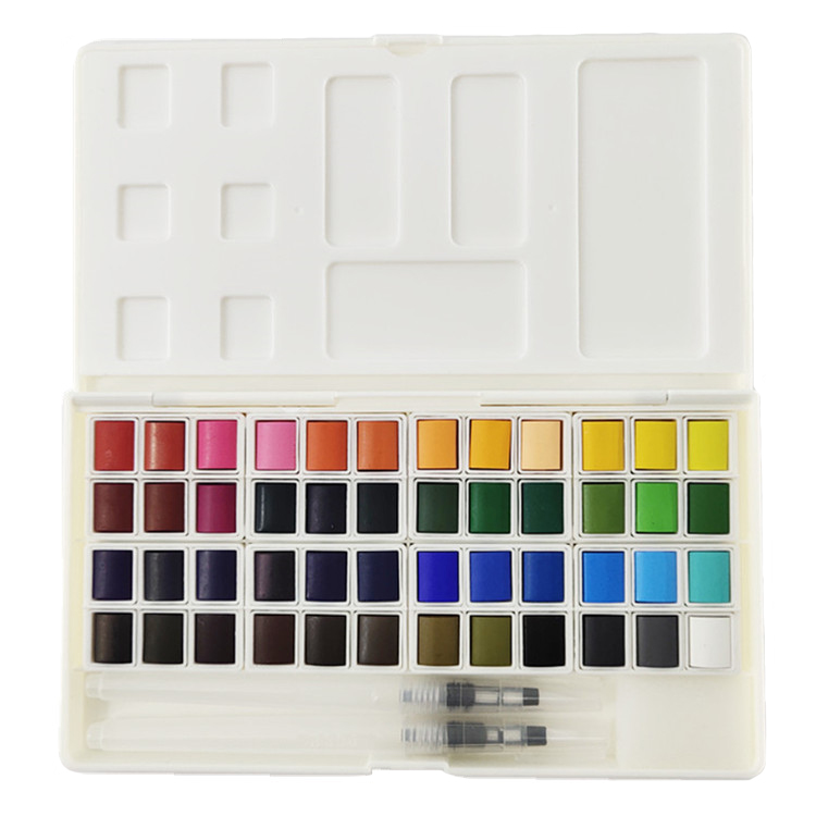 12/18/24/36/48 Colors Portable Travel Art Supplies Solid Pigment Gouache Watercolor Paint Set With Water Color Brush Pen