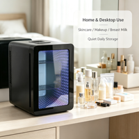 Mini-réfrigérateur électrique 15L avec porte miroir LED, refroidissement et chauffage, pour bière, lait, boissons, cosmétiques, portable, usage domestique, camping-car, hôtel, faible consommation
