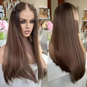 Evidenziare <span class=keywords><strong>parrucca</strong></span> color cioccolato marrone osso lungo dritto V parte 100% indiano Remy capelli umani Ombre castagna biondo parrucche a forma di U - Product Image 2