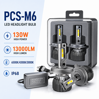 Ampoule LED de voiture mini PCS-M6 super lumineuse 130W 13000LM H7 H11 9005 9006 avec double caloduc en cuivre, homologuée DOT E-mark IP68