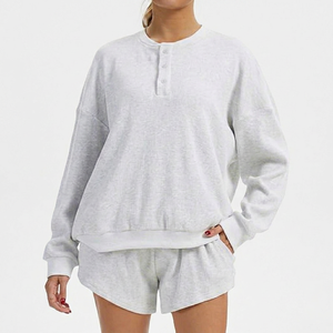 Sweat-shirt à capuche oversize pour femme, col rond, manches longues, en molleton tricoté, hiver, automne, uni, décontracté, avec poches - Product Image 1