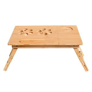 Support pour ordinateur portable ergonomique en bois de bambou naturel pour bureau, réglable en hauteur, extensible avec tiroir coulissant - Product Image 2