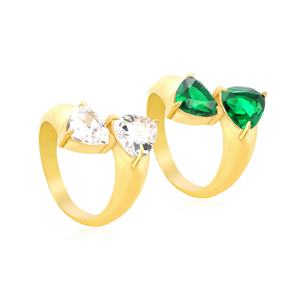 Anillo de Moda Chapado en Oro de 18K al por Mayor para Mujer, Joyería de Acero Inoxidable, Anillos Abiertos con Doble Corazón Verde y Circonita Cúbica Brillante - Product Image 1